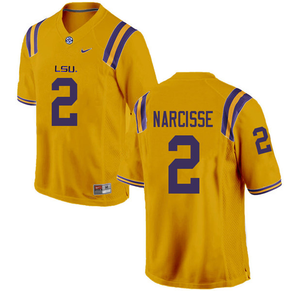 Men #2 Lowell Narcisse LSU Tigers College Football Jerseys Sale-Gold